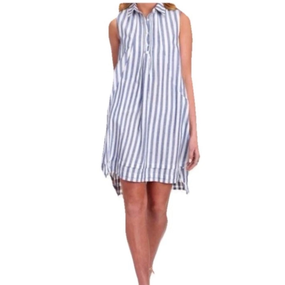 Hope & Harlow Linen Blend Striped Sleeveless Shirt Dress Sz 6 Beach Resortwear